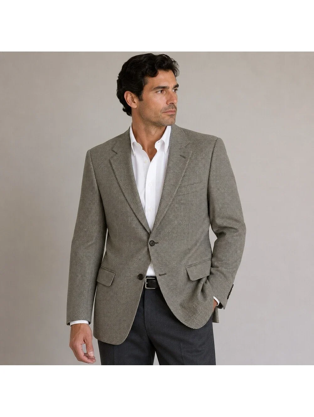 Vintage Joseph Abboud Silk Wool Houndstooth Sport Coat Blazer 44R Union Made USA